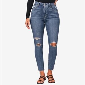 Abercrombie & Fitch Curve Love The Skinny High Rise Jeans Raw Hem Size 24S Dark